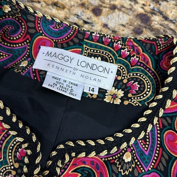 Maggy London Vintage Silk Button Closure Paisley Print Jacket Size 14 - Picture 6 of 10